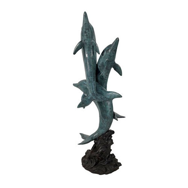 Entwined Dolphins Dance Bronze Garden Sculpture Piped Statuary Art